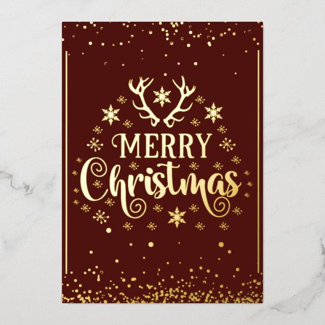 Merry Christmas Gold Red Foil Holiday Card (Front)
