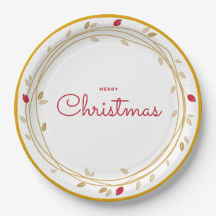 Merry Christmas Gold/Red Paper Plate