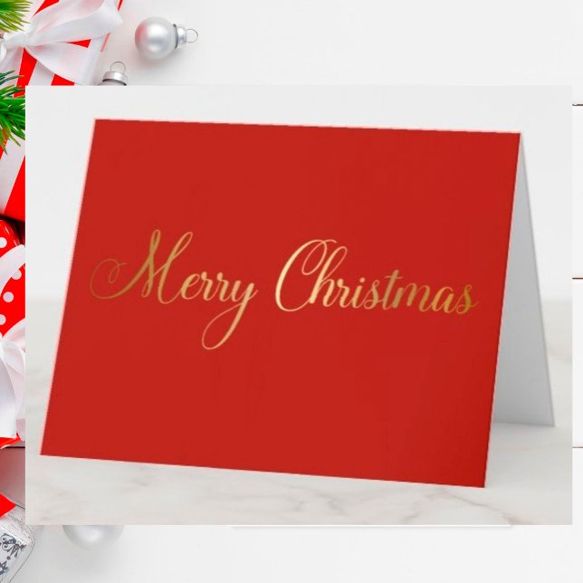 Merry Christmas Gold Red Simple Elegant Holiday Card (Creator Uploaded)