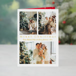 merry christmas gold script 3 photos collage foil holiday card<br><div class="desc">elegant merry christmas gold script three photos collage Foil Holiday Card 
inside the card holiday message</div>