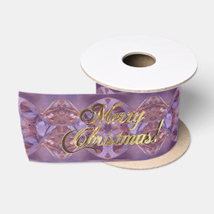 Merry Christmas Gold Script Pattern Pink Purple Satin Ribbon