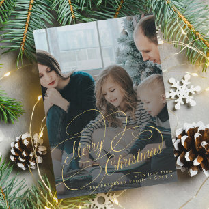 Merry Christmas gold script photo overlay Holiday Card