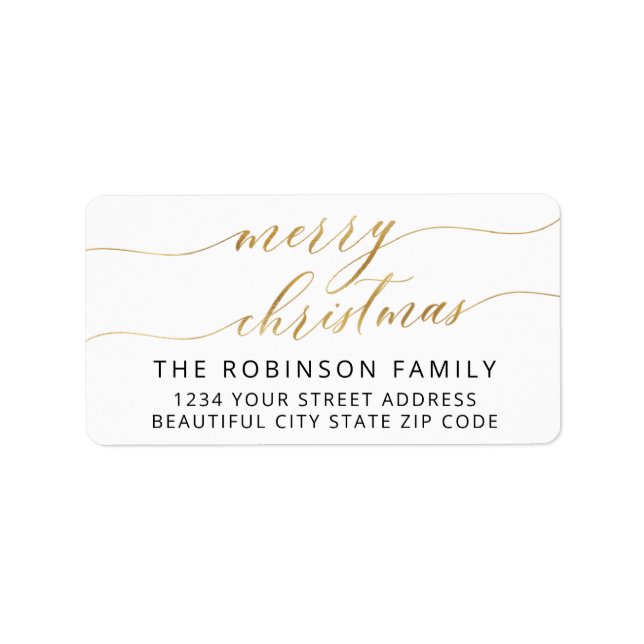 Merry Christmas Gold Script Photo Return Address Label (Front)
