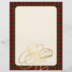 Merry Christmas gold script red green plaid frame Letterhead