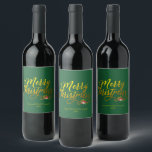 Merry Christmas Gold Script Red Holly Wine Label<br><div class="desc">Design features Merry Christmas in Gold calligraphy script with red holly accent against a Christmas green bacground.  Easily customize name and date.  Great gift idea for the Christmas holiday season.</div>