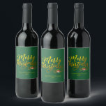Merry Christmas Gold Script Red Holly Wine Label<br><div class="desc">Design features Merry Christmas in Gold calligraphy script with red holly accent against a Christmas green bacground. Easily customize name and date. Great gift idea for the Christmas holiday season.</div>