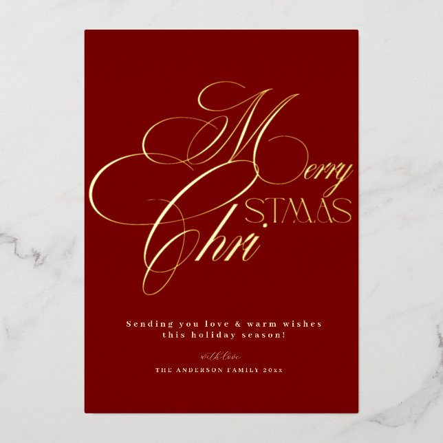 Merry Christmas Gold Script Red Minimal Holiday  (Front)