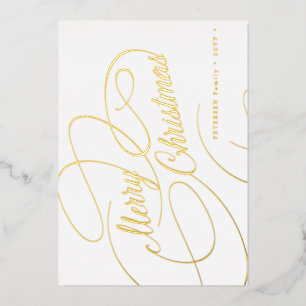 Merry Christmas gold script simple elegant Foil Holiday Card