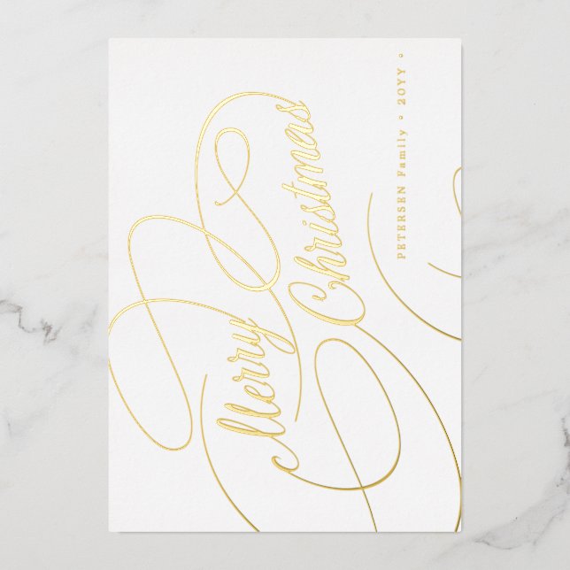 Merry Christmas gold script simple elegant Foil Holiday Card (Front)