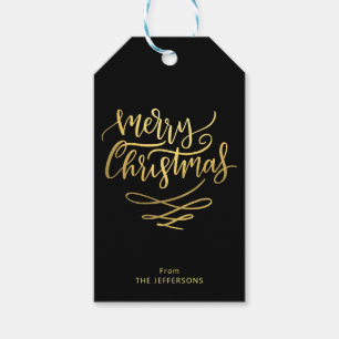 Merry Christmas Gold Script Typography  Gift Tags