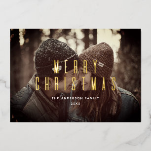 Merry Christmas. Gold simple minimalist photo Foil Holiday Card