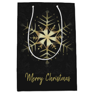 Merry Christmas Gold Snowflake Medium Gift Bag