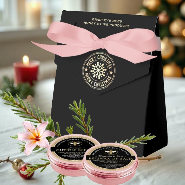 Merry Christmas Gold Snowflake on Black Apiary  Favor Box (Creator Uploaded)