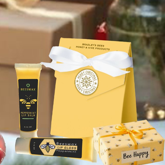 Merry Christmas Gold Snowflake on Yellow Apiary  Favor Box (Creator Uploaded)