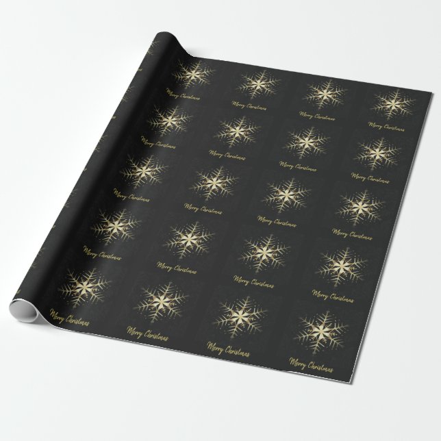 Merry Christmas Gold Snowflake Wrapping Paper (Unrolled)