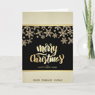 Merry Christmas,Gold Snowflakes Christmas Holiday Card