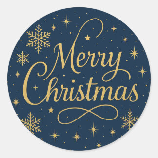 Merry Christmas Gold Snowflakes Classic Round Sticker