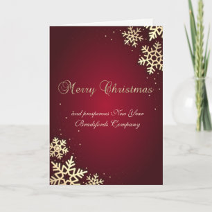 Merry Christmas,Gold Snowflakes,Red Holiday Card