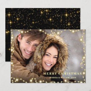 Merry Christmas Gold Sparkle Script PHOTO Greeting Holiday Card