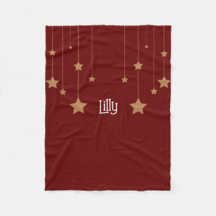 Merry Christmas Gold Stars Personalized Deep Red  Fleece Blanket