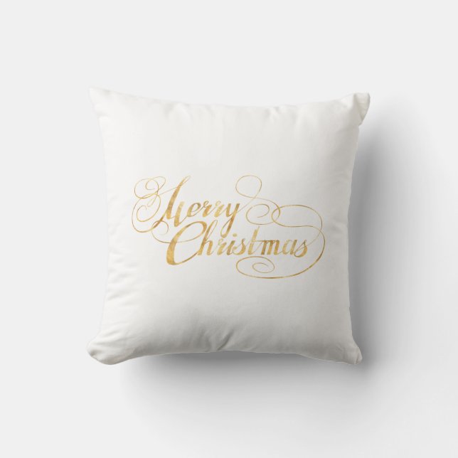 Merry Christmas (GOLD) Throw Pillow (Front)