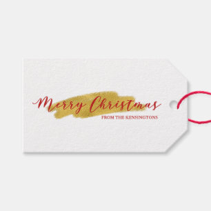 Merry Christmas Gold Tree Foil Brush Holiday Gift Tags