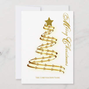 Merry Christmas Gold Tree Stars Abstract Outline Holiday Card