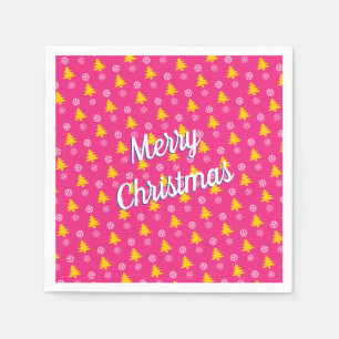 Merry Christmas, Gold Trees & Snow Flakes Napkin