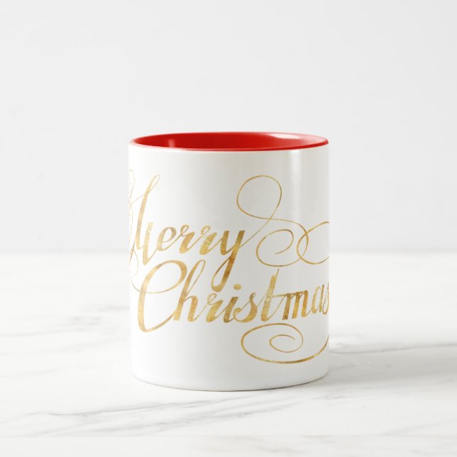 Merry Christmas (GOLD) Two-Tone Coffee Mug (Center)