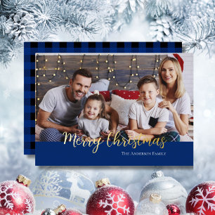 Merry Christmas Gold Typography Family Photo Name Foil Holiday Card