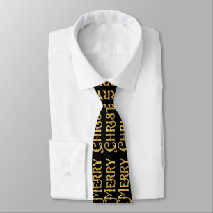Merry Christmas Gold Typography Pattern Tie