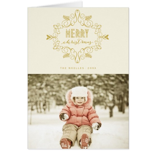 Merry Christmas Gold Vintage Deco Foliage Photo (Front)