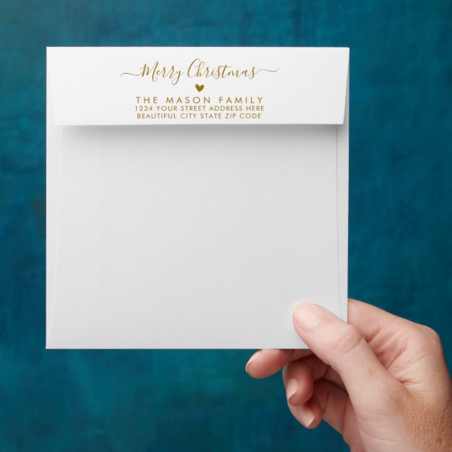 Merry Christmas Gold White Family Return Address Envelope (Hand)