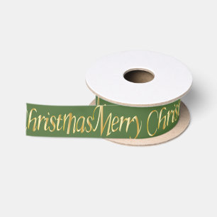Merry Christmas Gold Word Text Satin Ribbon