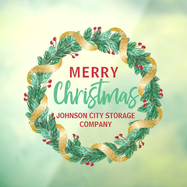 Merry Christmas Gold Wreath Chic Custom Company Window Cling (Sheet 3)
