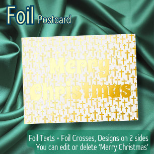 Merry Christmas golden cross retro typography Foil Holiday Postcard