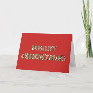 Merry Christmas Golden Glitter Typography Red Gold Holiday Card