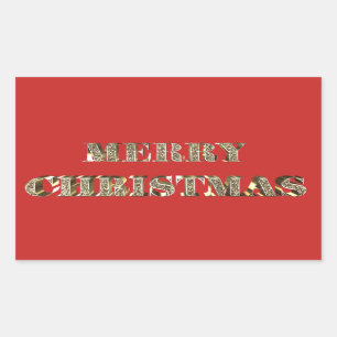 Merry Christmas Golden Glitter Typography Red Gold Sticker