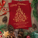 Merry Christmas! Golden Lights Tree on Lush Red Holiday Card<br><div class="desc">This beautiful Christmas card features a design that is simple, stylish, sophisticated, and classy, with a stylized Christmas tree made of golden stars and lights on a deep lush marbled red background. The caption reads: Merry Christmas! There is space for a short greeting and your signature. Wonderful way to send...</div>