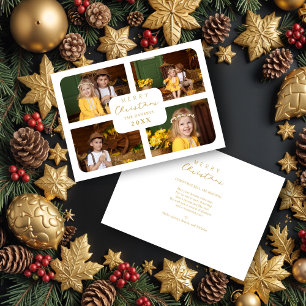 Merry Christmas Golden Minimalist 4 Photos Collage Holiday Card