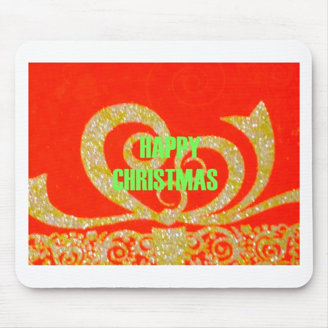 Merry Christmas Golden Red Snow flex Mouse Pad (Front)