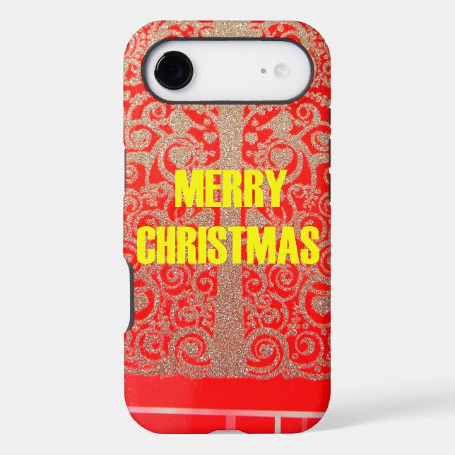 Merry Christmas Golden Red Snow Glitter Hearts Art (Back)