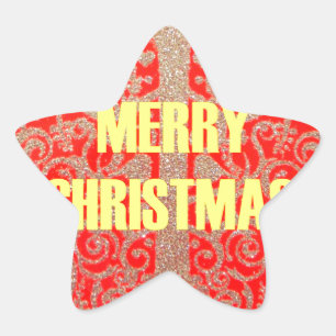 Merry Christmas Golden Red Snow Glitter Hearts Art Star Sticker