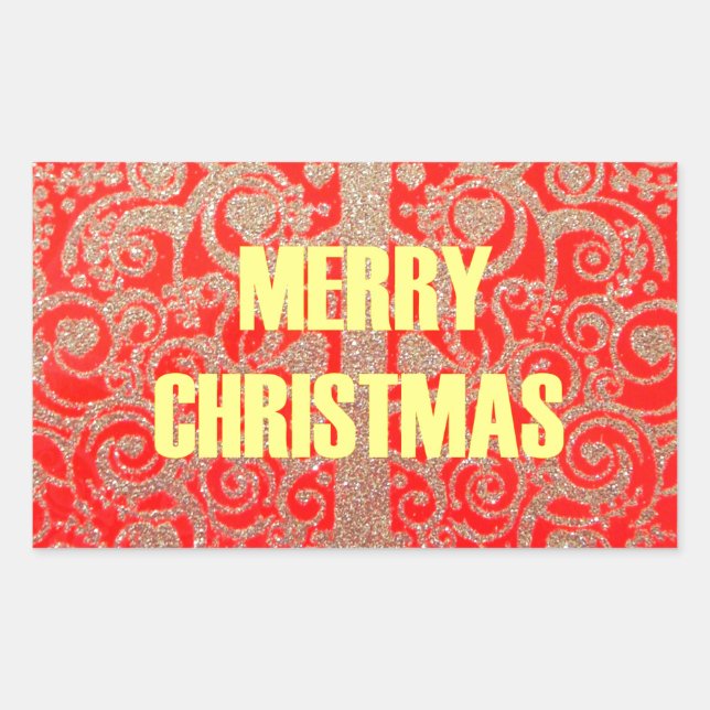 Merry Christmas Golden Red Snow Glitter Hearts Art Sticker (Front)