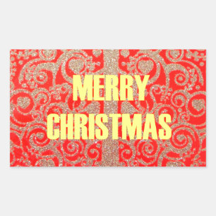 Merry Christmas Golden Red Snow Hearts Sticker