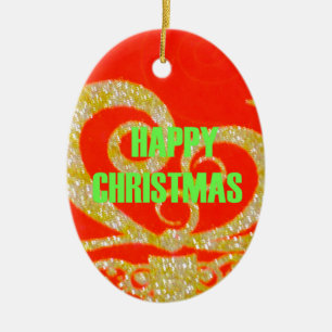 Merry Christmas Golden Red Snowflex.jpg Ceramic Ornament