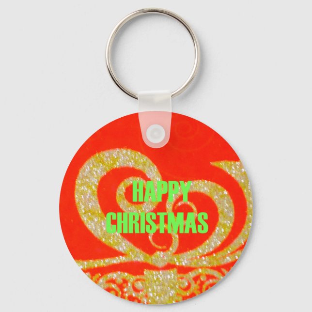 Merry Christmas Golden Red Snowflex.jpg Keychain (Front)