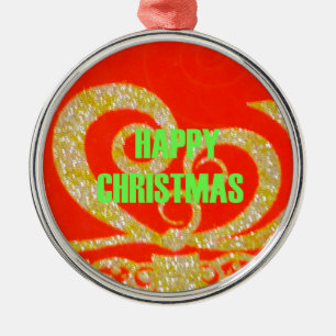 Merry Christmas Golden Red Snowflex.jpg Metal Ornament