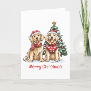 Merry Christmas Golden Retriever Dogs Holiday Card