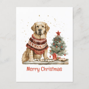 Merry Christmas Golden Retriever Dogs Holiday Postcard